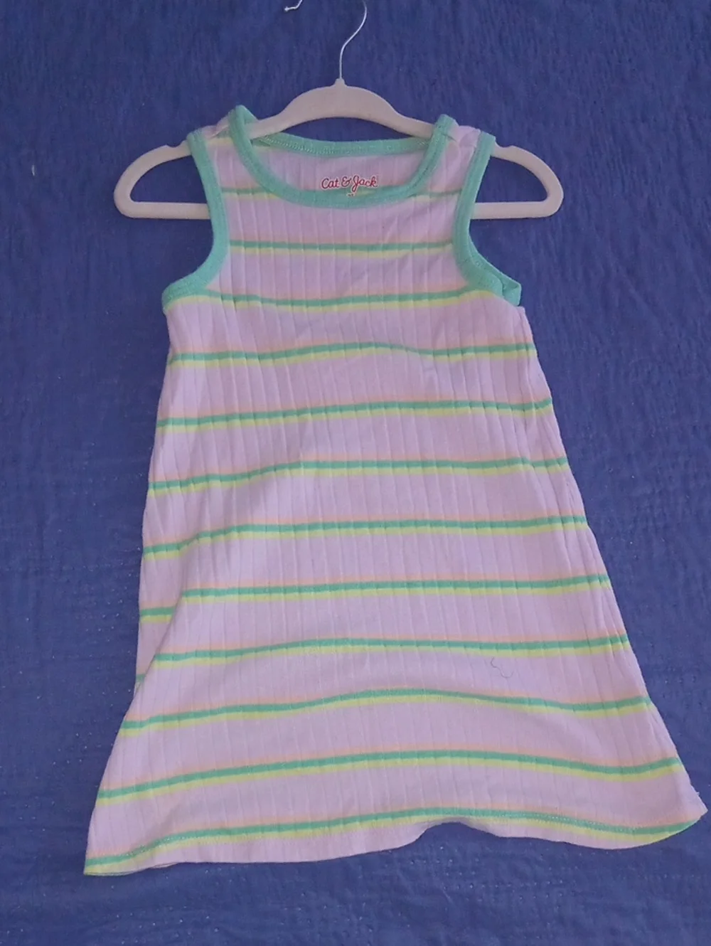 Cat & Jack White Tank Dress with Green and Yellow Stripes